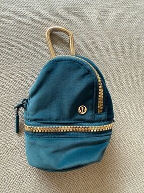 lululemon athletica teal mini backpack keychain pouch with gold hardware